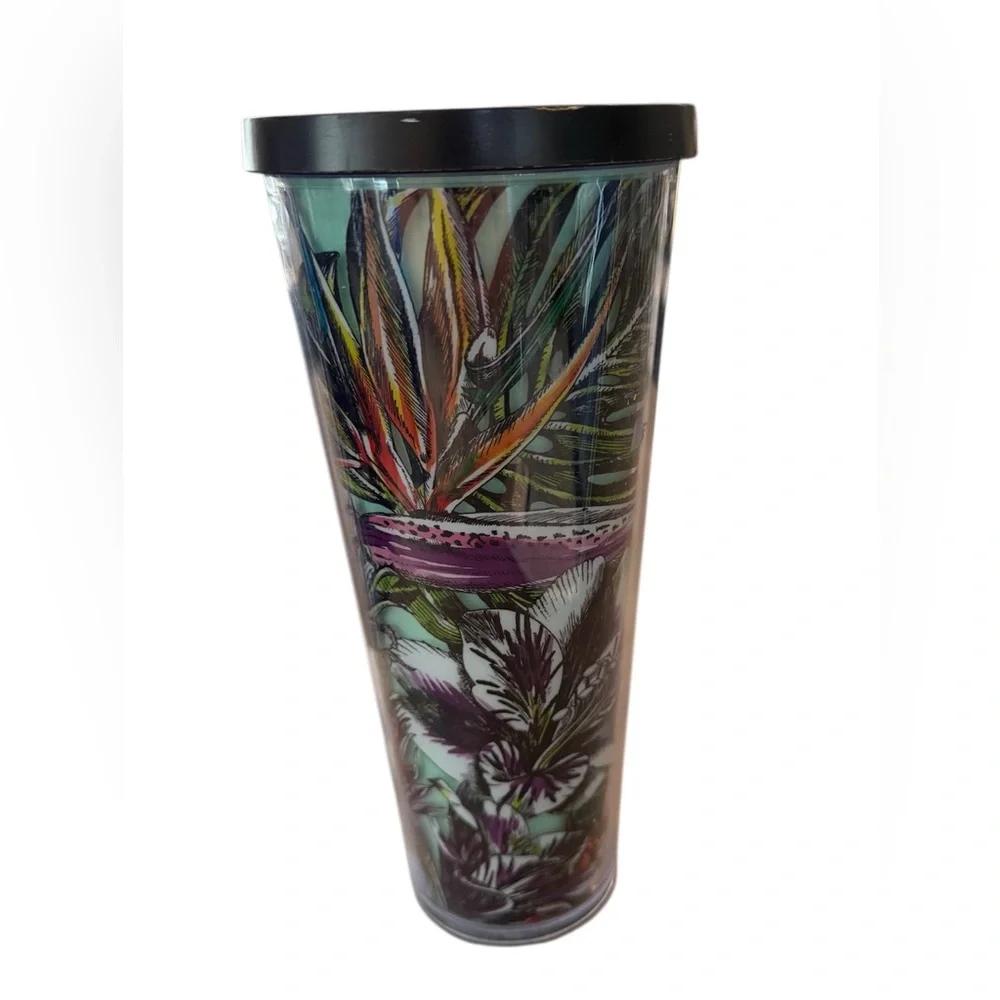 STARBUCKS Tropical Floral HAWAII TEAL TUMBLER 24oz Flowers Bird Paradise